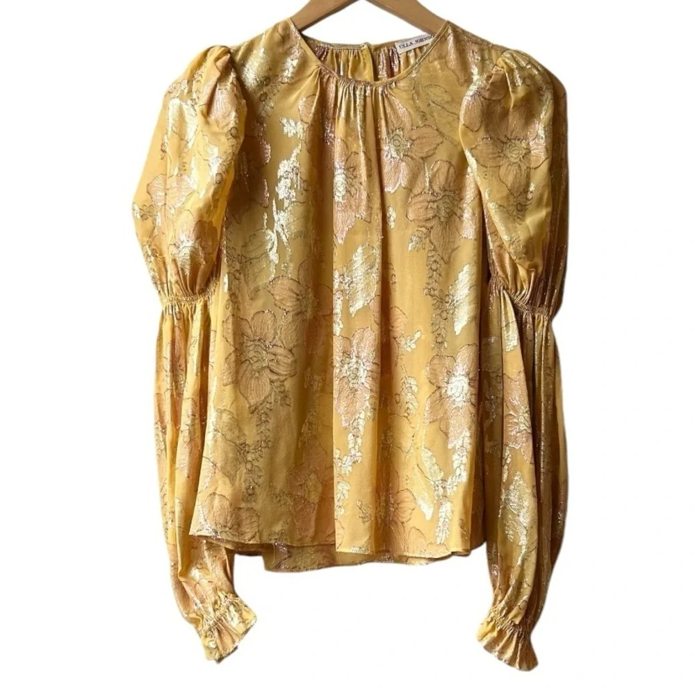 Ulla Johnson Aster Metallic Floral Blouse in Gold Orange Citrine Sz 2